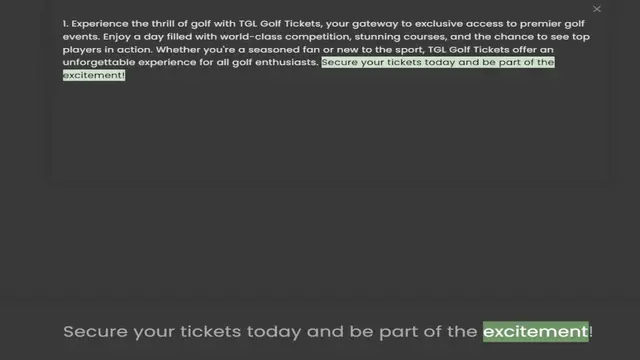 Video thumbnail for events. Enjoy a day filled with world-class competition, stunning courses, and the chance to see top players in action. Whether you're a seasoned fan or new to the sport, TGL Golf Tickets offer an unforgettable experience for all golf ent