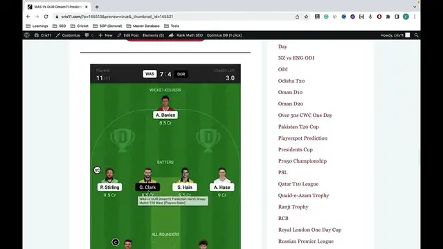Video thumbnail for WAS vs DUR Dream11 Prediction WAS vs DUR Dream11 Team WAS vs DUR Dream11 Team Today Match Playing 11