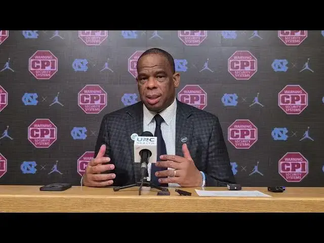 Video thumbnail for #UNC coach Hubert Davis after the Tar Heels blowout of Notre Dame