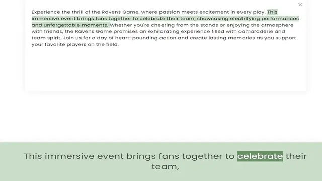 Video thumbnail for immersive event brings fans together to celebrate their team, showcasing electrifying performances and unforgettable moments. Whether you're cheering from the stands or enjoying the atmosphere with friends, the Ravens Game promises an exh