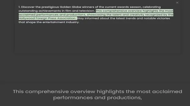 Video thumbnail for outstanding achievements in film and television. This comprehensive overview highlights the most acclaimed performances and productions, showcasing the talent and creativity recognized by the Hollywood Foreign Press Association. Stay info
