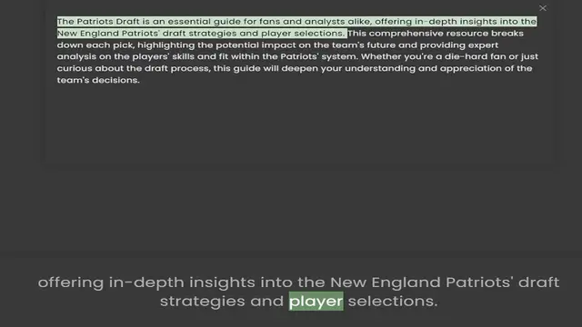 Video thumbnail for New England Patriots' draft strategies and player selections. This comprehensive resource breaks down each pick, highlighting the potential impact on the team's future and providing expert analysis on the players' skills and fit within th