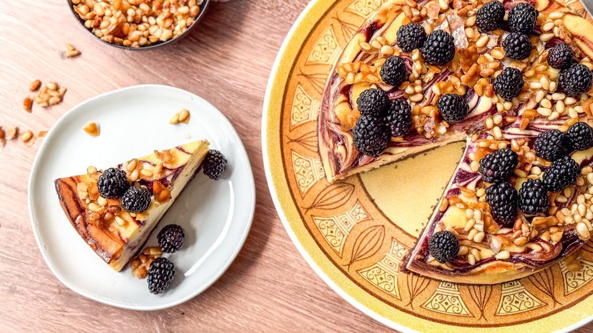 Video thumbnail for Give Cheesecake A Flavorful Twist With Blackberries And Pine Nuts