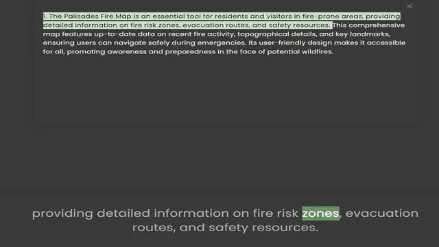 Video thumbnail for detailed information on fire risk zones, evacuation routes, and safety resources. This comprehensive map features up-to-date data on recent fire activity, topographical details, and key landmarks, ensuring users can navigate safely during