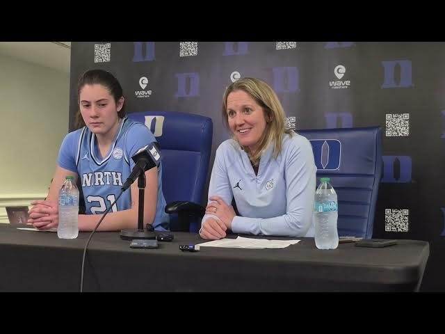 Video thumbnail for #UNC coach Courtney Banghart and center Ciera Toomey after loss at Duke