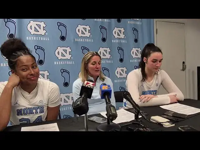 'Video thumbnail for #UNC's Indya Nivar, Courtney Banghart and Blanca Thomas after the Tar Heels' OT win over Duke'