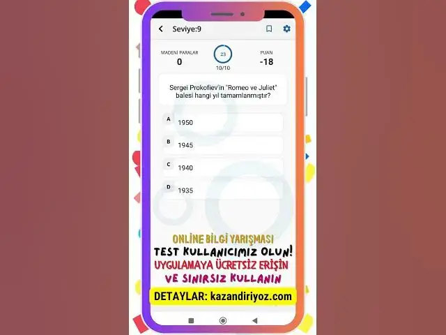 Video thumbnail for Online Bilgi Yarışması - Uygulamaya Ücretsiz Erişin -  Muhteşem Özellikler! #onlinebilgiyarışması 13