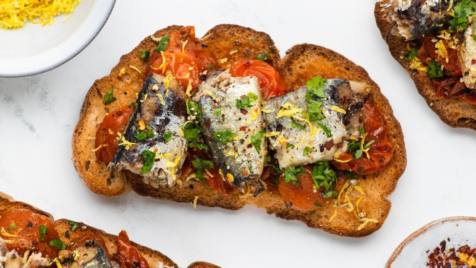 Video thumbnail for Sardine And Blistered Tomato Toasts Recipe