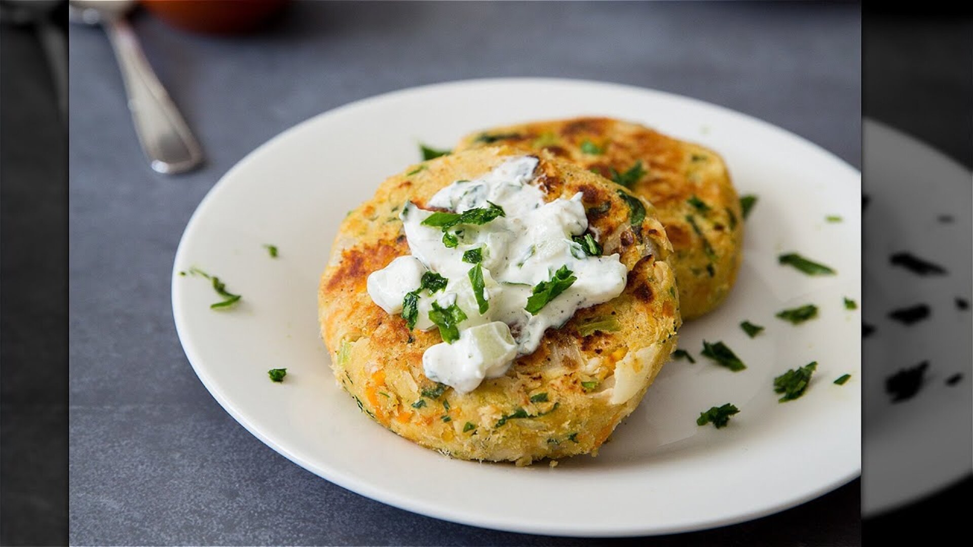 Video thumbnail for Aussie-Inspired Tuna And Chickpea Patties With Cucumber Yogurt Recipe