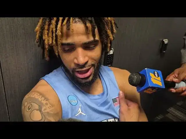 'Video thumbnail for A sad RJ Davis talks in the dressing room after his #UNC career ended Friday.'