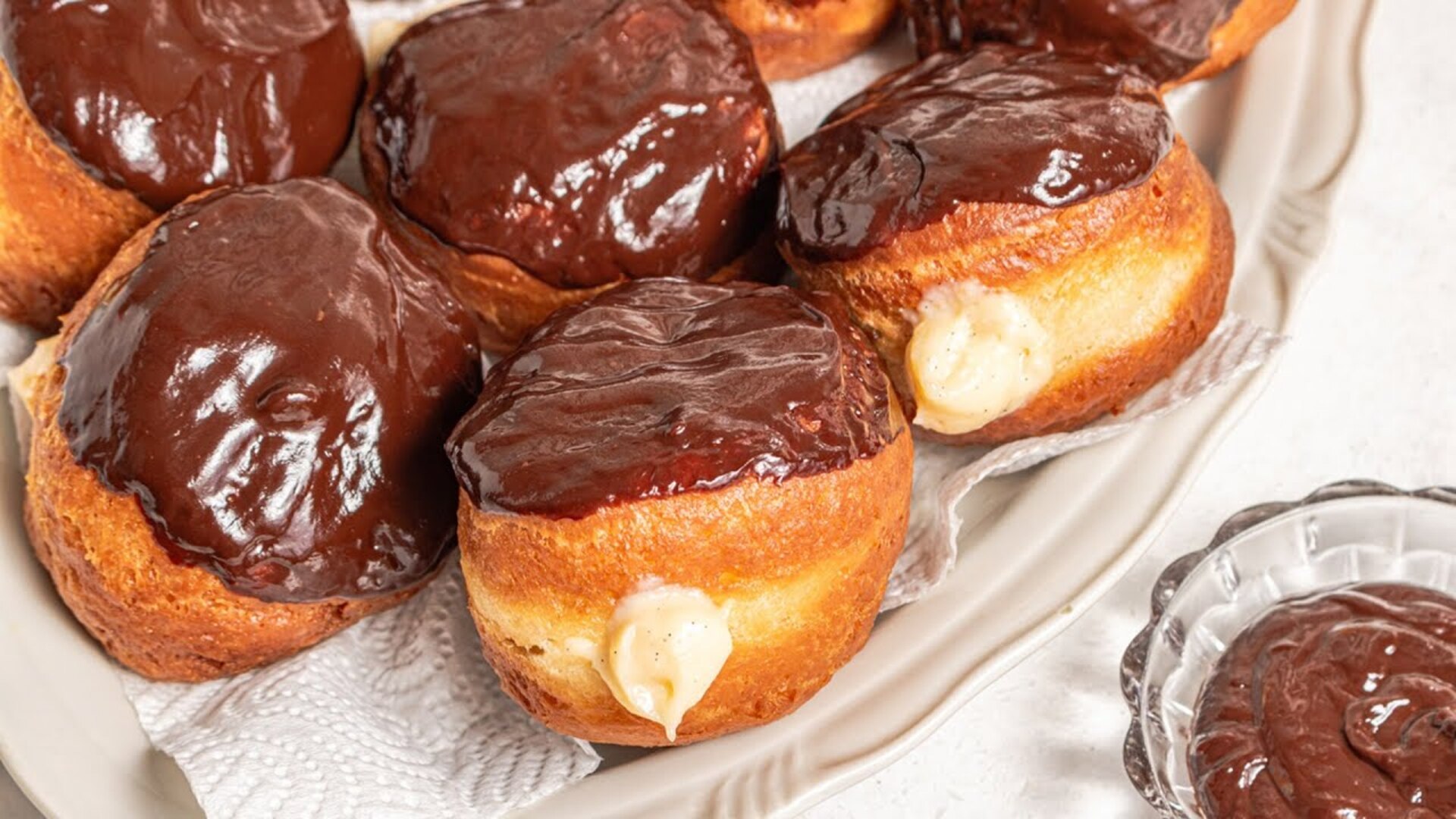 Video thumbnail for Custard-Filled Boston Cream Donut Recipe