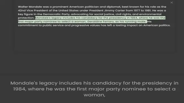 Video thumbnail for 42nd Vice President of the United States under President Jimmy Carter from 1977 to 1981. He was a key figure in the Democratic Party, advocating for social justice, civil rights, and environmental protection. Mondale's legacy includes his
