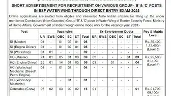 'Video thumbnail for BSF Group B & C Recruitment 2023 127 SI, HC & Constable Vacancies'