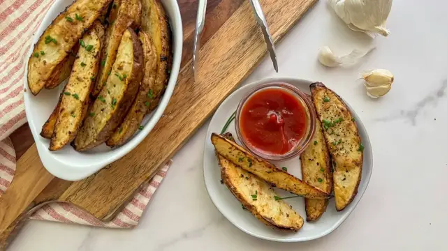 Video thumbnail for 3-Ingredient Roasted Garlic And Za'atar Potato Wedges Recipe