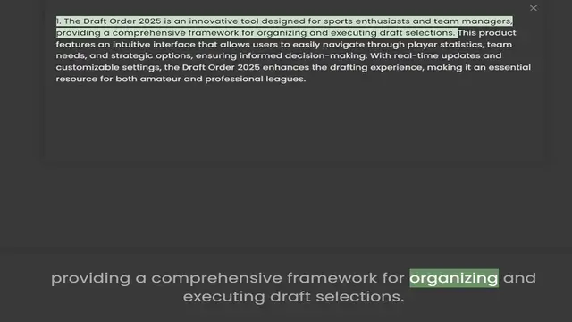 Video thumbnail for providing a comprehensive framework for organizing and executing draft selections. This product features an intuitive interface that allows users to easily navigate through player statistics, team needs, and strategic options, ensuring in