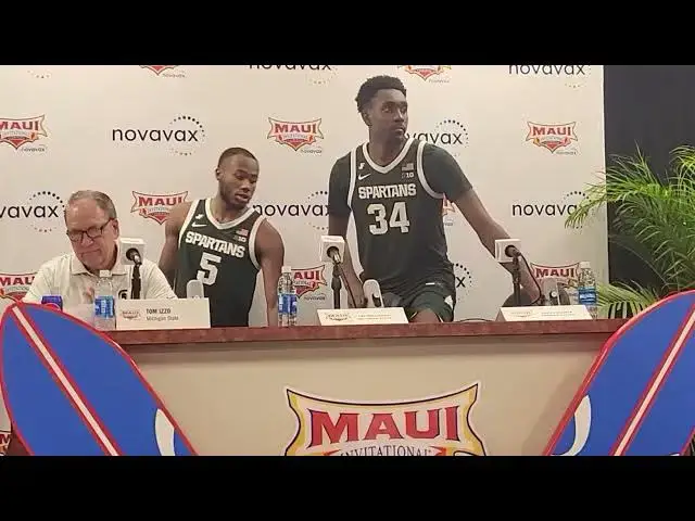 'Video thumbnail for Video: Michigan State's Tom Izzo, Tre Holoman and Xavier Booker after win over #UNC'