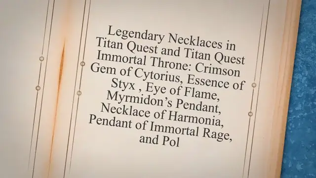 'Video thumbnail for Legendary Necklaces in Titan Quest and Titan Quest Immortal Throne: Crimson Gem of Cytorius, Essence of Styx , Eye of Flame, Myrmidon’s Pendant, Necklace of Harmonia, Pendant of Immortal Rage, and Pol'