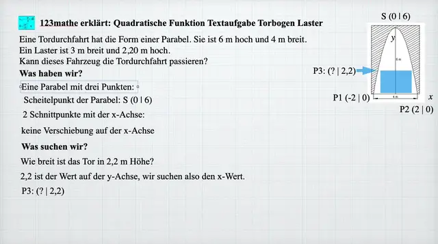Video thumbnail for Quadratische Funktion Laster Lösungsansatz