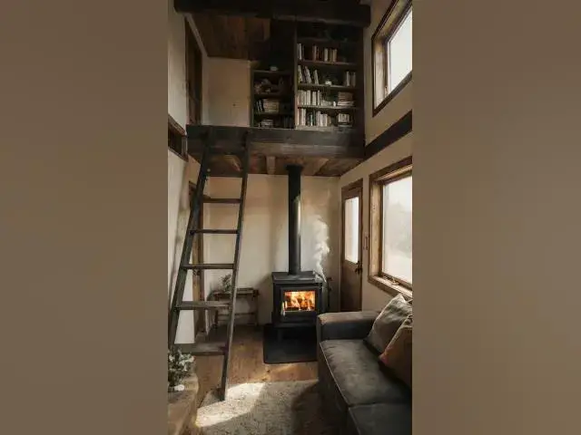 Video thumbnail for Double-Story Tiny Home Tour: Wood-Burning Stove & Loft Library  #interiordesign #tinyhome #ranch