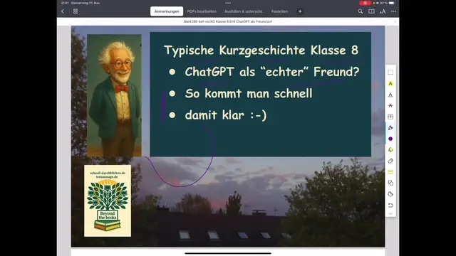 Video thumbnail for ChatGPT als Freund? Vorstellung einer Kurzgeschichte für die Klasse 8 - gut zum Einstieg
