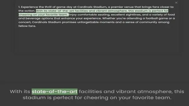 Video thumbnail for the action. With its state-of-the-art facilities and vibrant atmosphere, this stadium is perfect for cheering on your favorite team. Enjoy comfortable seating, excellent sightlines, and a variety of food and beverage options that enha