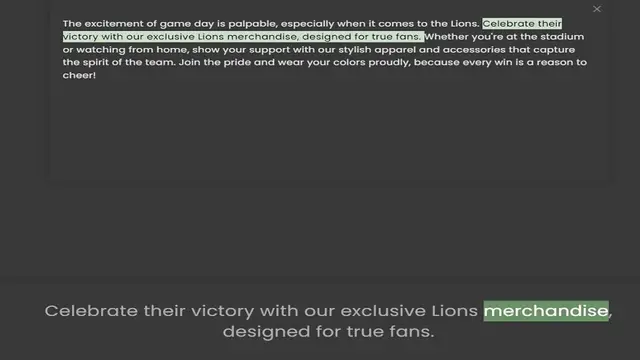 Video thumbnail for victory with our exclusive Lions merchandise, designed for true fans. Whether you're at the stadium or watching from home, show your support with our stylish apparel and accessories that capture the spirit of the team. Join the pride and