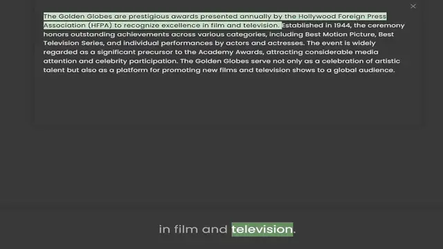 Video thumbnail for Association (HFPA) to recognize excellence in film and television. Established in 1944, the ceremony honors outstanding achievements across various categories, including Best Motion Picture, Best Television Series, and individual performa