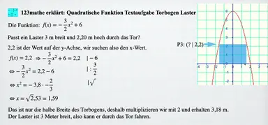 'Video thumbnail for Quadratisch Funktion Textaufgabe Laster passt'