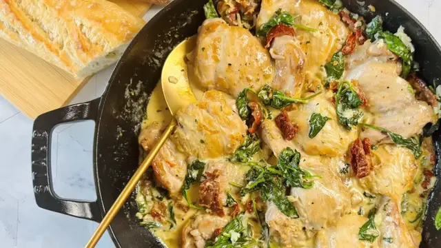'Video thumbnail for Easy Creamy Tuscan Chicken Recipe'