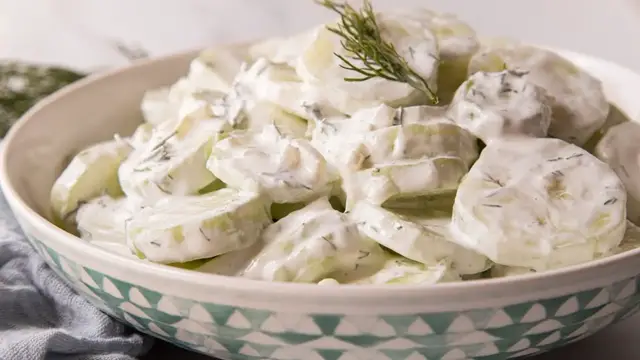 'Video thumbnail for Old-Fashioned Creamed Cucumber Slices Recipe'