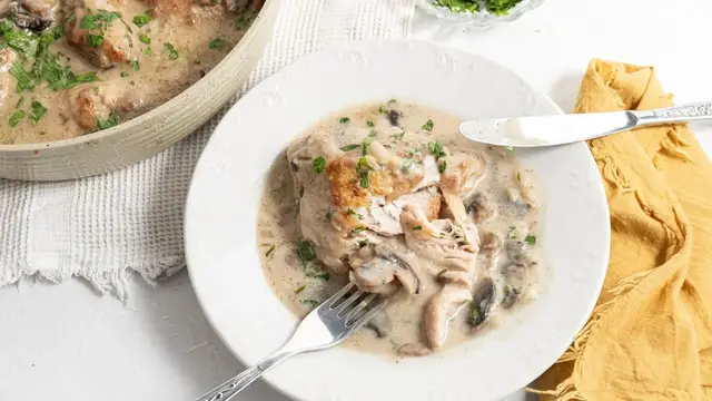 'Video thumbnail for Classic Chicken And Mushroom Fricassee Recipe'