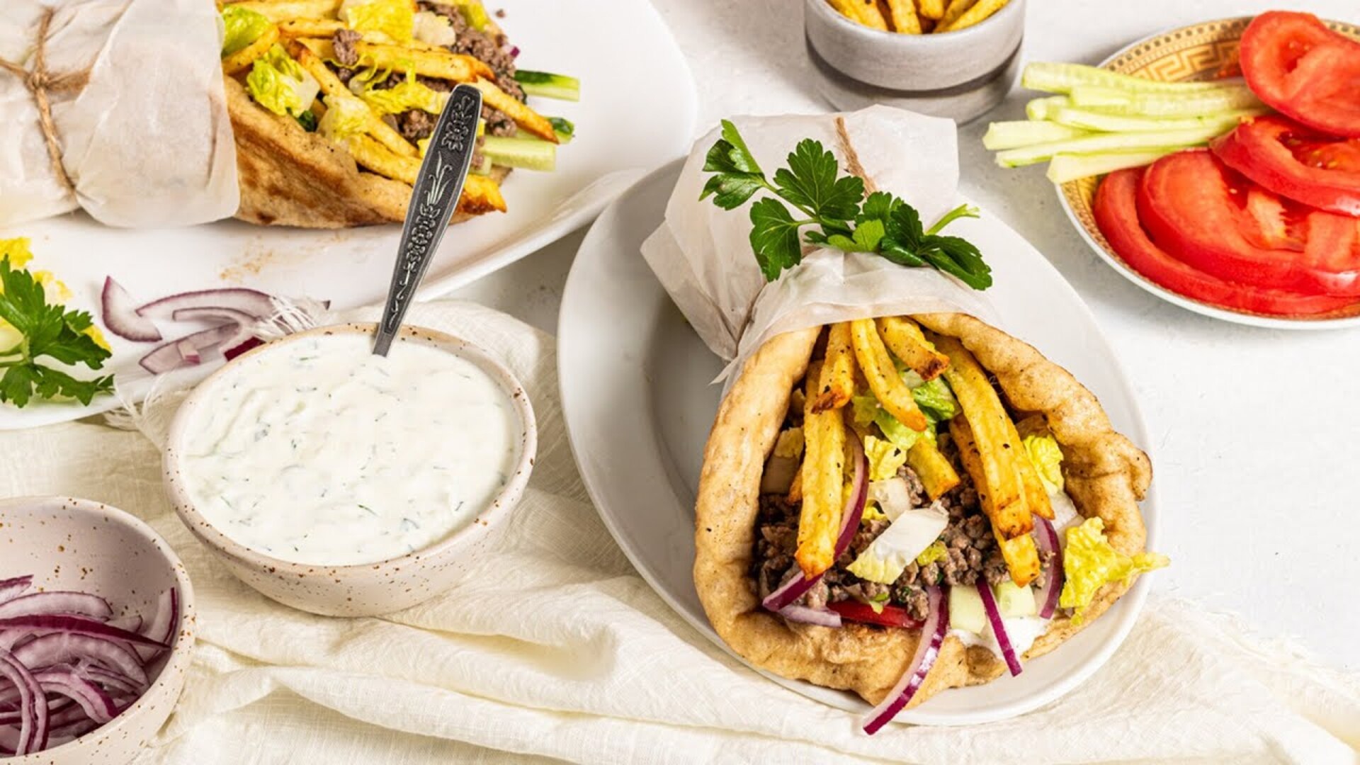 Video thumbnail for Loaded Ground Beef Gyros Recipe