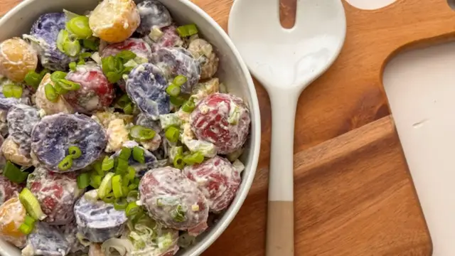 Video thumbnail for Red, White, And Blue Potato Salad For The 4th Of July Recipe