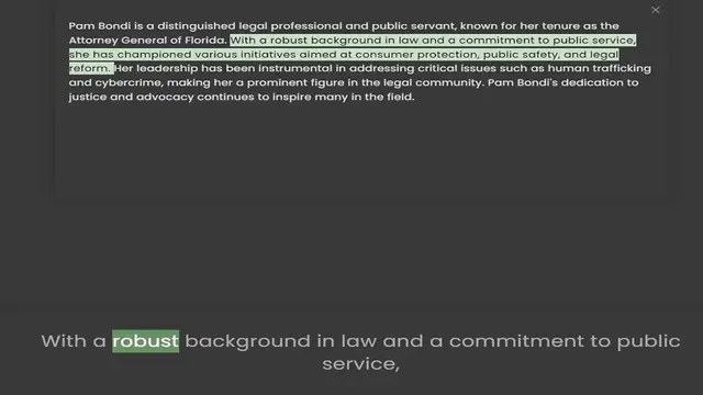 Video thumbnail for Attorney General of Florida. With a robust background in law and a commitment to public service, she has championed various initiatives aimed at consumer protection, public safety, and legal reform. Her leadership has been instrumental in