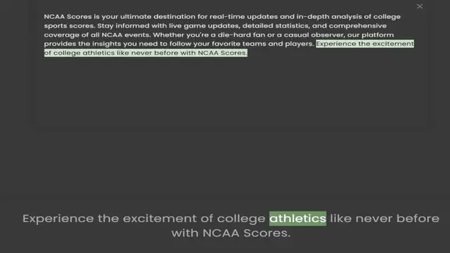 Video thumbnail for sports scores. Stay informed with live game updates, detailed statistics, and comprehensive coverage of all NCAA events. Whether you're a die-hard fan or a casual observer, our platform provides the insights you need to follow your favori