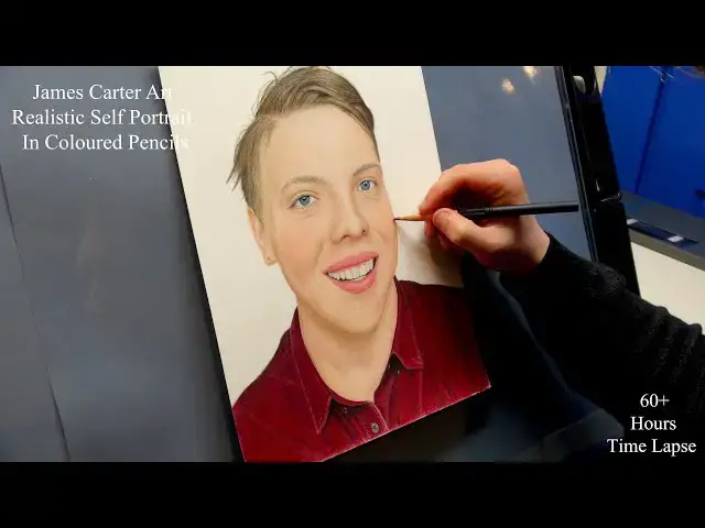 Video thumbnail for James Carter Art Realistic Self Portrait Drawing made with Coloured Pencils || 1 Minute Time Lapse