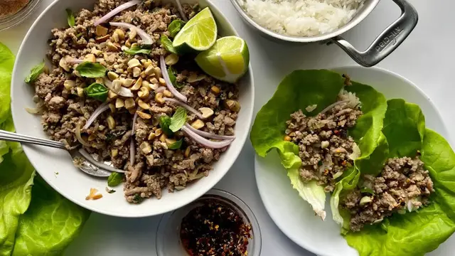 'Video thumbnail for Quick Thai-Inspired Chicken Lettuce Wraps Recipe'
