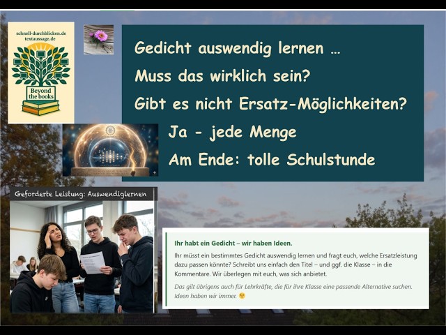 Video thumbnail for Auswendig lernen? Bei Gedichten gibt es Alternativen - die auch die Lehrkraft erfreuen.