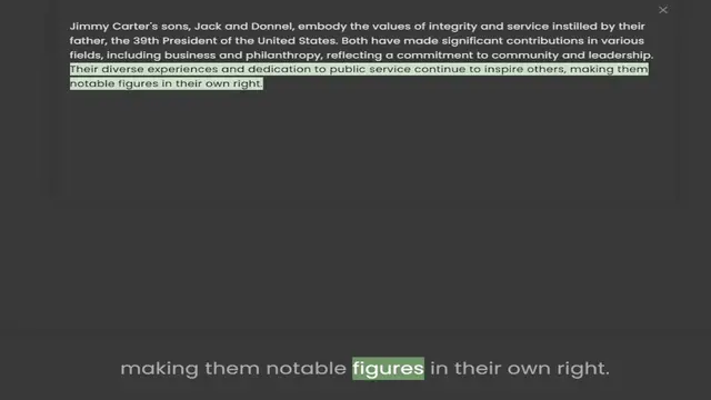 Video thumbnail for father, the 39th President of the United States. Both have made significant contributions in various fields, including business and philanthropy, reflecting a commitment to community and leadership. Their diverse experiences and dedicatio