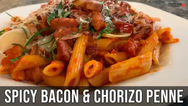 Video thumbnail for The Best Spicy Bacon and Chorizo Pasta Recipe | Easy Chorizo Pasta