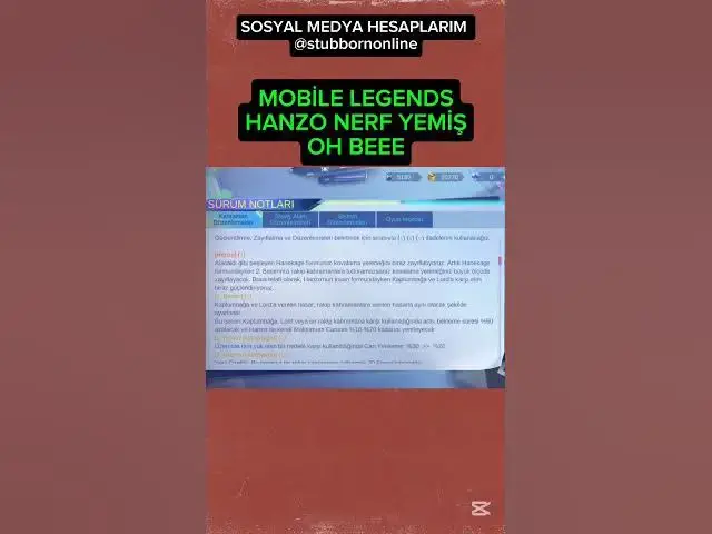 'Video thumbnail for Mobile Legends Hanzo Nerf Yemiş #MLBB #mlbbhanzo #hanzo #mobilelegends #mobilelegendsbangbang'