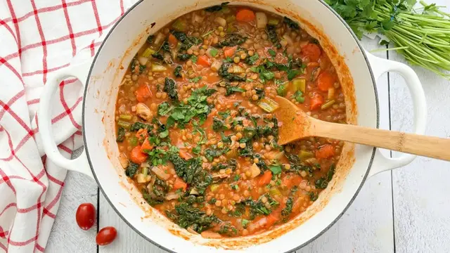 'Video thumbnail for Roasted Veggie And Tomato Lentil Soup Recipe'