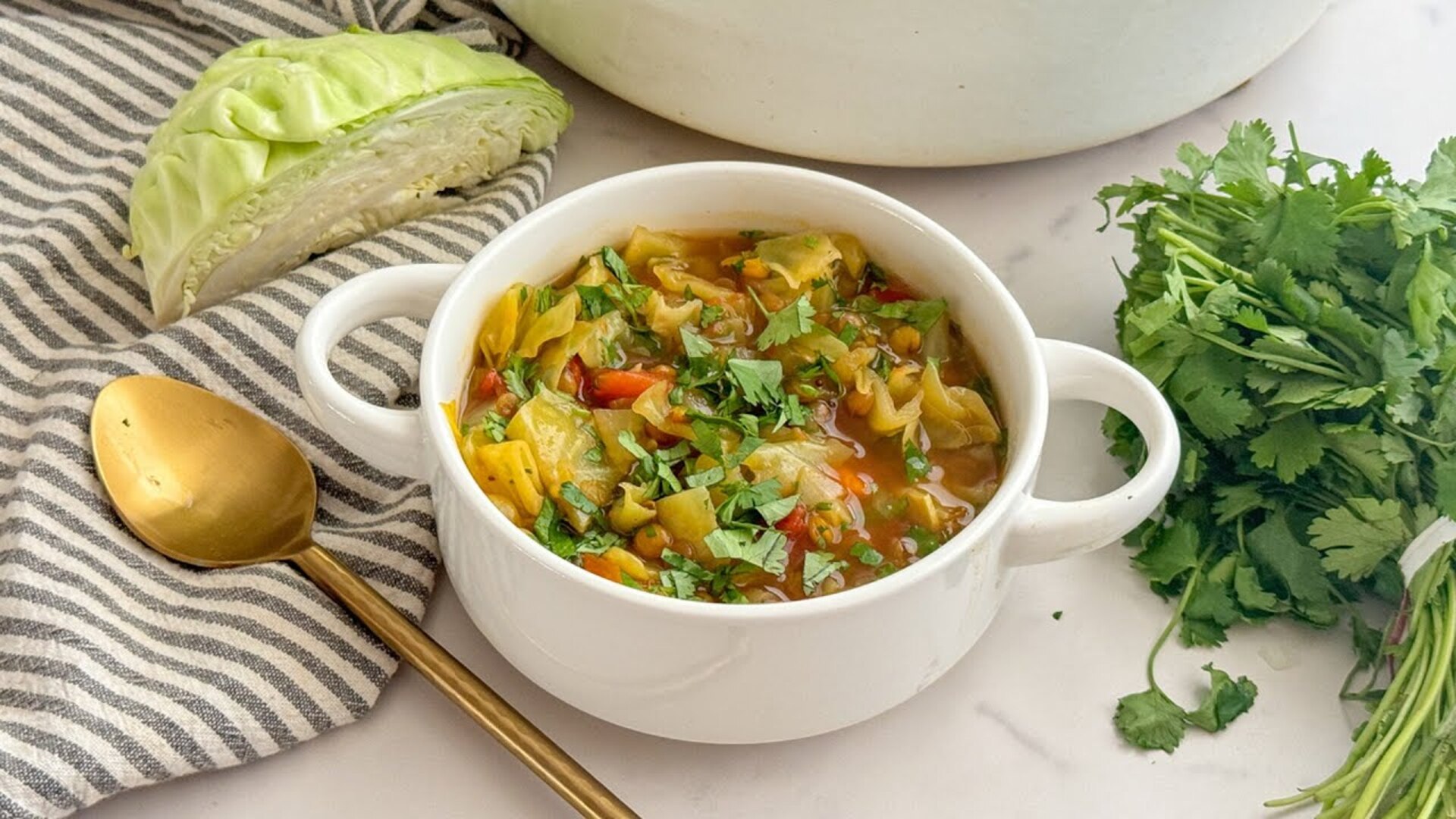Video thumbnail for Cabbage And Lentil Curry Soup Recipe
