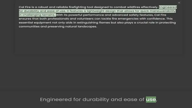 Video thumbnail for for durability and ease of use, it features a lightweight design that allows for quick maneuverability in challenging terrains. With its powerful performance and advanced safety features, Cal Fire ensures that both professionals and volun