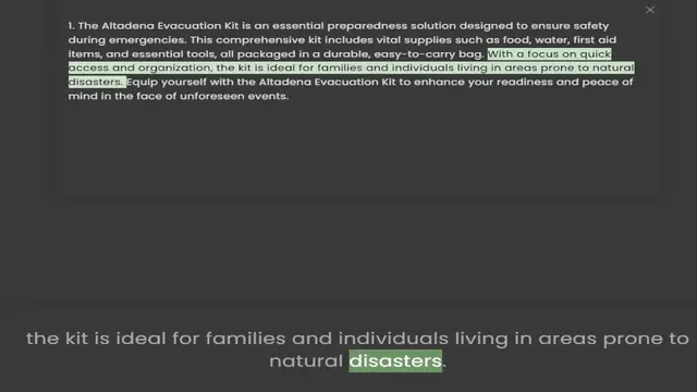 Video thumbnail for during emergencies. This comprehensive kit includes vital supplies such as food, water, first aid items, and essential tools, all packaged in a durable, easy-to-carry bag. With a focus on quick access and organization, the kit is ideal fo