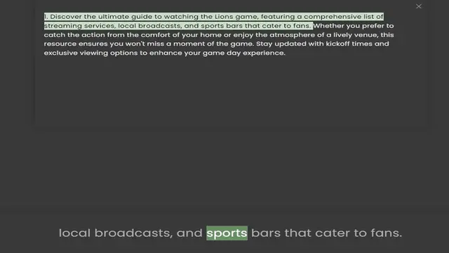 Video thumbnail for streaming services, local broadcasts, and sports bars that cater to fans. Whether you prefer to catch the action from the comfort of your home or enjoy the atmosphere of a lively venue, this resource ensures you won't miss a moment of the