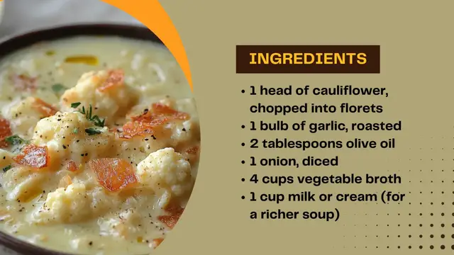 Video thumbnail for Creamy Cheddar Cauliflower & Roasted Garlic Soup Recipe
