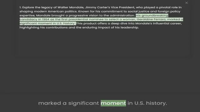 Video thumbnail for shaping modern American politics. Known for his commitment to social justice and foreign policy expertise, Mondale brought a progressive vision to the administration. His groundbreaking candidacy in 1984 as the first presidential nominee