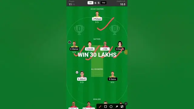 Video thumbnail for SIX vs THU GL Team 30 Lakh WIN #dream11 #bbl #shorts #sixvsthu