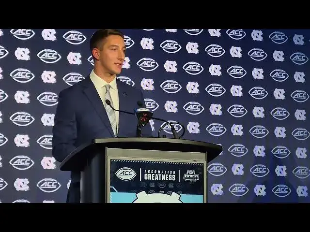 'Video thumbnail for #UNC WR Jordan Shipp, DB Thaddeus Dixon & DB Will Hardy at ACC Kickoff press conference'